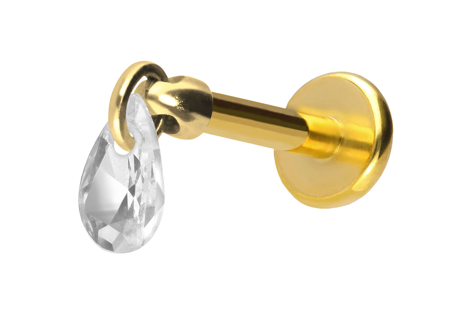 Titan Labret Piercing mit Push Fit KRISTALLTROPFEN